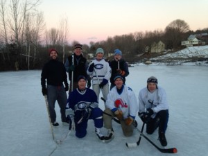 A few us Boomers recently playing a little pond hockey.